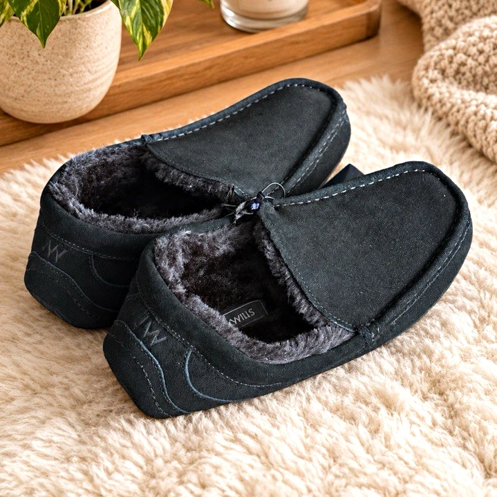 Jack Wills Herren Hausschuh Slipper Leder gefüttert Schwarz EU 43 UK 9 - Bild 1 von 4