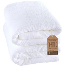 Hammam Linen Jumbo Large Bath Sheets Towels 2-Pack 35 x 70 Inches Soft and Ab...
