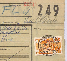 BELGIUM Railway 20f Stamp PARCEL POST LABEL St-Hubert 1952 Colis Postaux WF268