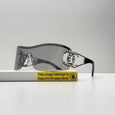 CHANEL CH9579B Rimless Shield Sunglasses Silver Grey Lens Crystal