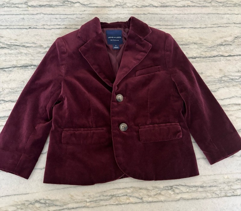 Janie and Jack Toddler Boys Burgundy Velvet Blazer Size 2T