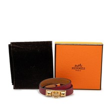 HERMÈS Rival Collier de Chien Double Tour Bracelet Vin Rouge Epsom Cuir Or