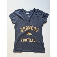 NFL Team Apparel Denver Broncos Football Women's V-Neck Tee Heather Navy S