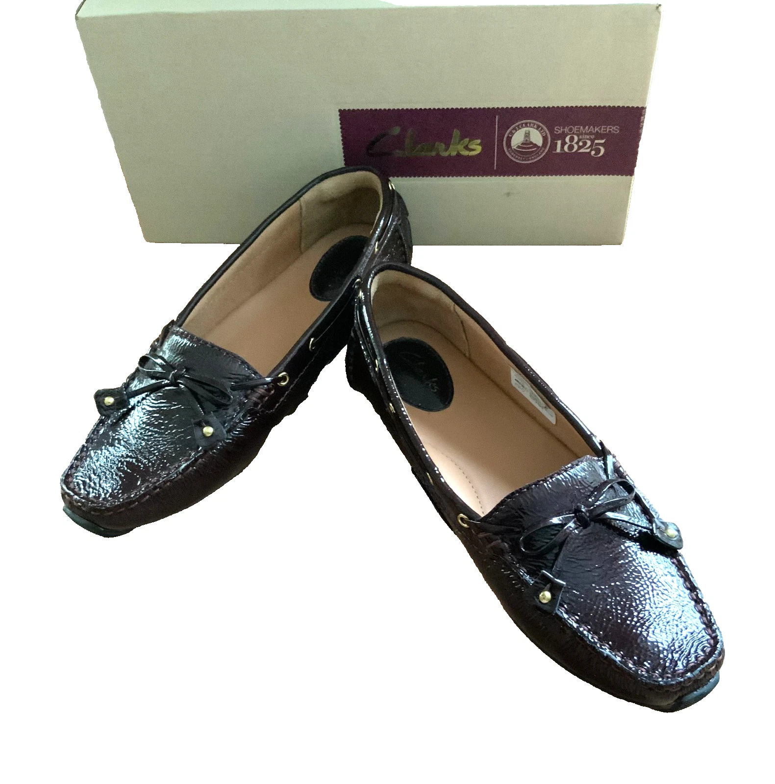 Ballerine da donna Clarks Dunbar Cruiser bordeaux vernice taglia UK 5 D EU 38 ottime condizioni