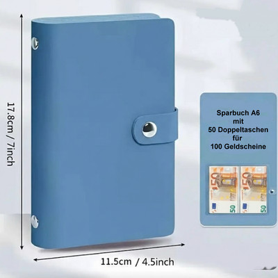 Spar-Challenge-Buch, Bargeldsparbuch mit 100 Geldtaschen Budgetplaner Blau