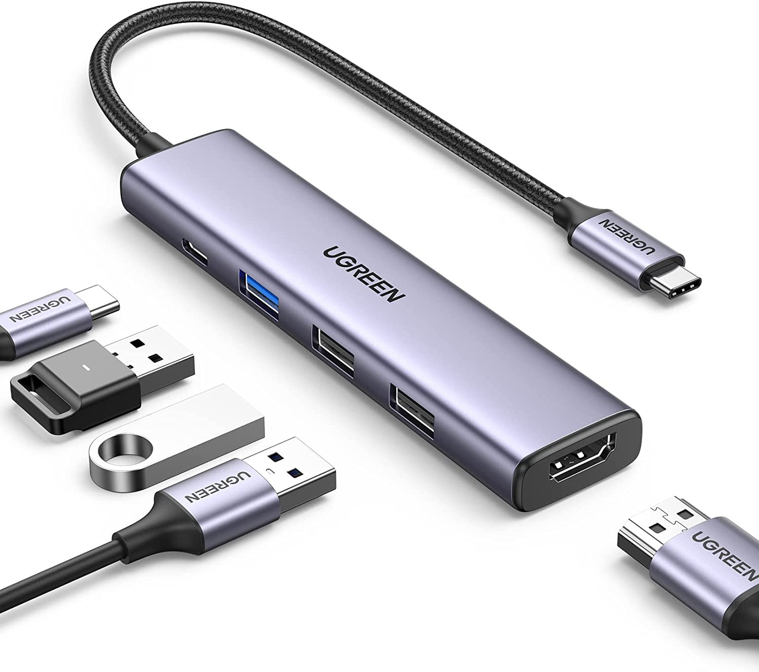 UGREEN USB C Hub, Revodok 5-In-1 USB Hub for Laptops, 4K HDMI to USB-C Adapter,