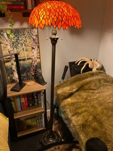 Tiffany WERFACTORY Floor Lamp Red Orange Wisteria Stained Glass Standing Light