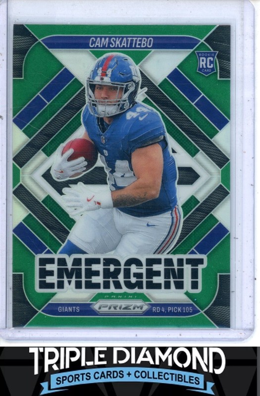 2025 Panini Prizm Cam Skattebo Rookie Emergent Green Prizm AE217