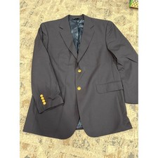 Jos A Bank Mens Navy Blue 100 Wool Two Button Blazer Sport Coat 42R Gold Button