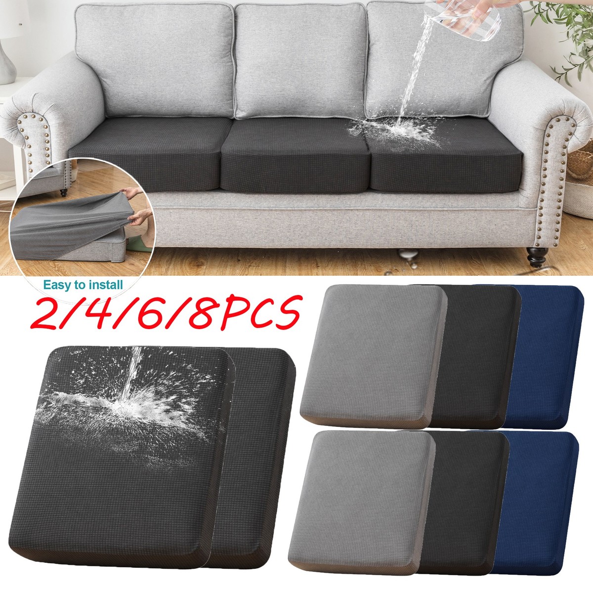 2/4/6/8Pcs Patio Furniture Chair Cushion Cover Waterproof Stretch Sofa  Covers US