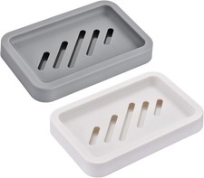2PCS Draining Soap Dishes, Dishwashing Spon Soap Holder with Water Tray,