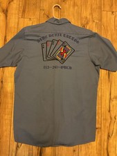BLUE DEVIL Tampas Oldest Tattoo Studio Embroidered Work Shirt Mens Medium. New