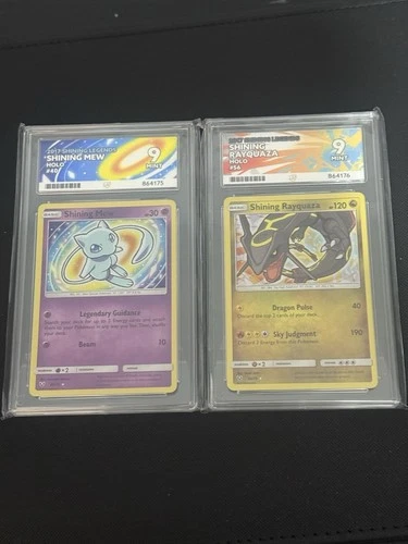 Pokémon TCG Shining Mew and Shining Rayquaza ACE 9 PSA 9 Mint Holo Rare