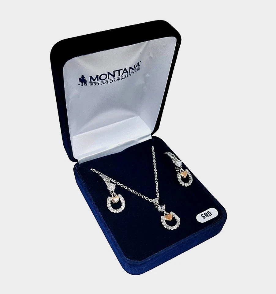 Conjunto de joyas Montana Silversmiths Hoofprints My Heart Horseshoe circonita cúbica - Precio de venta sugerido por el fabricante $95 NUEVO Foto 2 de 4