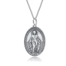925 Sterling Silver Virgin Mary Miraculous Medal Pendant Necklace Religious