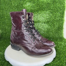 Vintage Laredo Boots 80s Made in Usa Maroon Leather Fringe Usa Made Sz 7