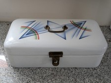 Antik Emaille Brotkasten Art Deco  Bauhaus Zeit Mit Seltenem Spritzdekor