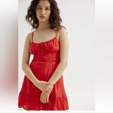 Urban Outfitters Silva tie-front mini dress red sweetheart neckline size L NWT