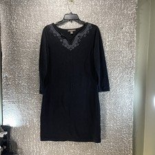 Tommy Bahama Small Pickford Embellished Sweater Dress Black Cotton Beaded Preppy