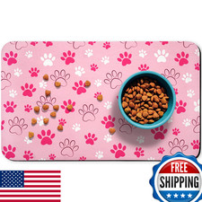 Dog Food Mat Absorbent Water Bowl Mats Cat Pet Feeding Placemat Pink 12x20"