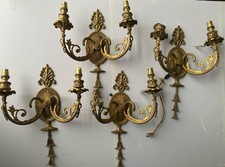 Two Pair Of Vintage Gold tone Twin Arm Wall Lights Restoration Cast Brass