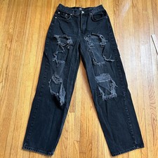 BDG Urban Outfitters Jeans Womens 29 High Rise Baggy Wide Pants Black Distressed