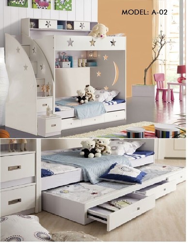 BRAND NEW KIDS BUNK BED WITH PULLOUT TRUNDLE STAIRCASE WITH DRAWERS SHELVES - Picture 9 of 11