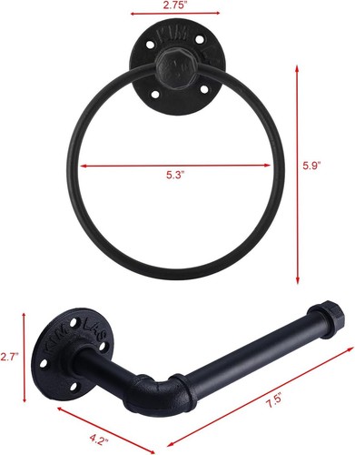 Juego de herrajes de baño para tubería industrial accesorios de herrajes montados en la pared negros - Imagen 2 de 9