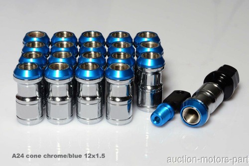 Blue Cone Seat Style Nuts 20pcs + 2 Special Key m12 x 1.5 For Lexus GS350 A24 - Picture 1 of 6