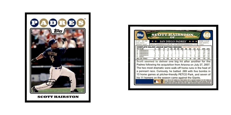 Tarjetas de béisbol Scott Hairston 2008 Topps #401 casi nuevas Foto 3 de 3