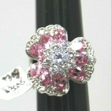 Statement Flower Ring Sz 6 Rhodium Plated SilverTone Pink White CZ NWT RB-6