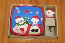 MD ~ NIB ~ Christmas Celebration Snowmen/woman Cheese Snack Plate With Spreader 