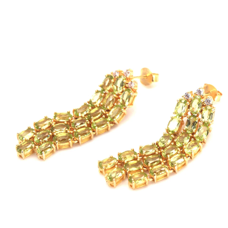 Unheated Gemstone Green Peridot & Cubic Zirconia Earrings 925 Sterling Silver - Image 2 of 4