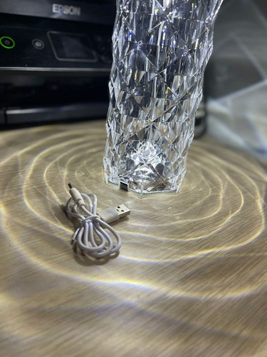 LAMPADA DA TAVOLO RICARICABILE CON USB LED RGB ROSA DIAMOND EFFETTO VETRO TOUCH - Picture 11 of 12