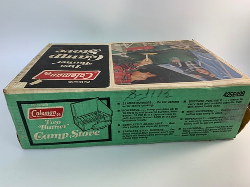 Stufa da campeggio vintage Coleman due fuochi 425E499 nuova mai accesa con scatola e manuale - Foto 23 di 24