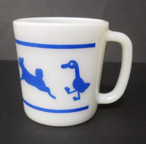 vintage child's mug cup white milk glass w/ blue farm animals