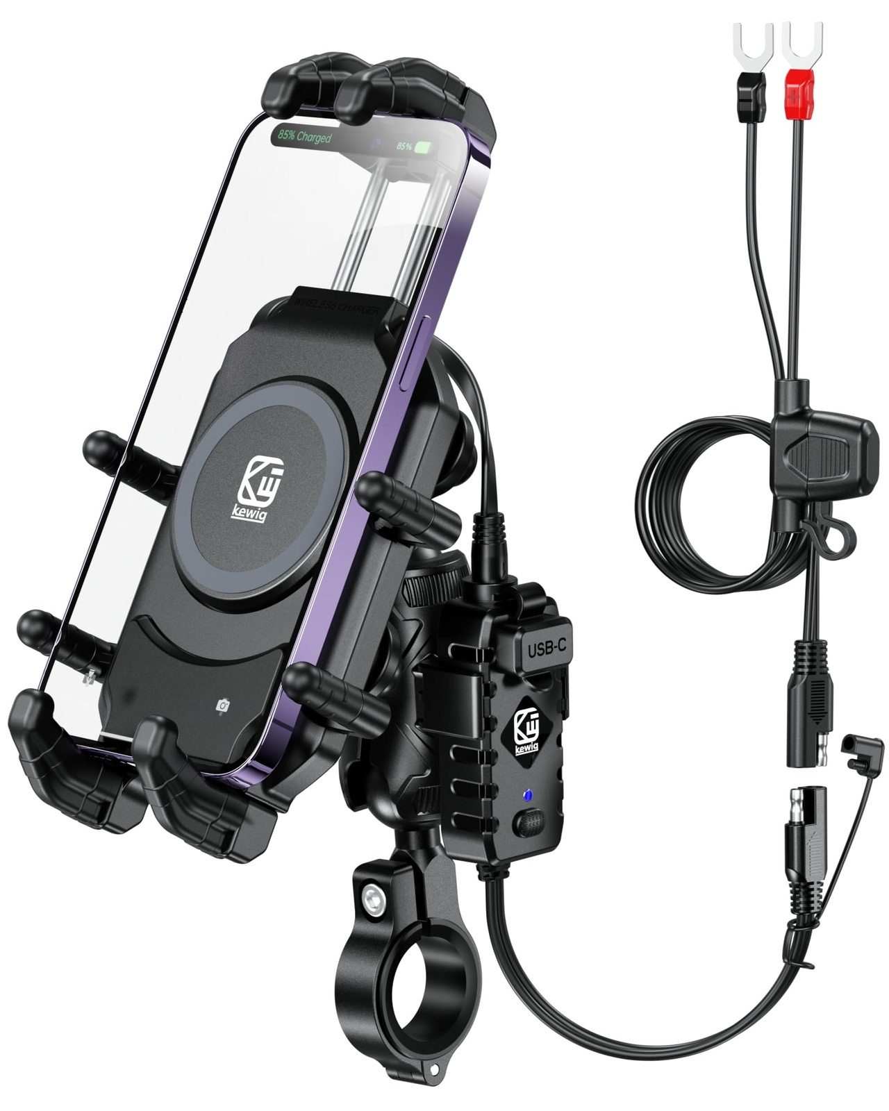 BRCOVAN Motorcycle Phone Mount with Qi 15W Wireless Charger & 30W PD/USB-C Fa...-image