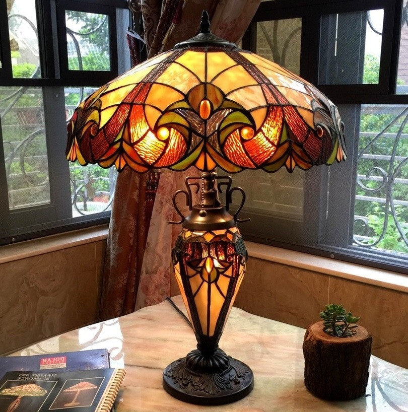 Tiffany Style Stained Glass Motif Double Lit Table Accent Reading Lamp Victorian