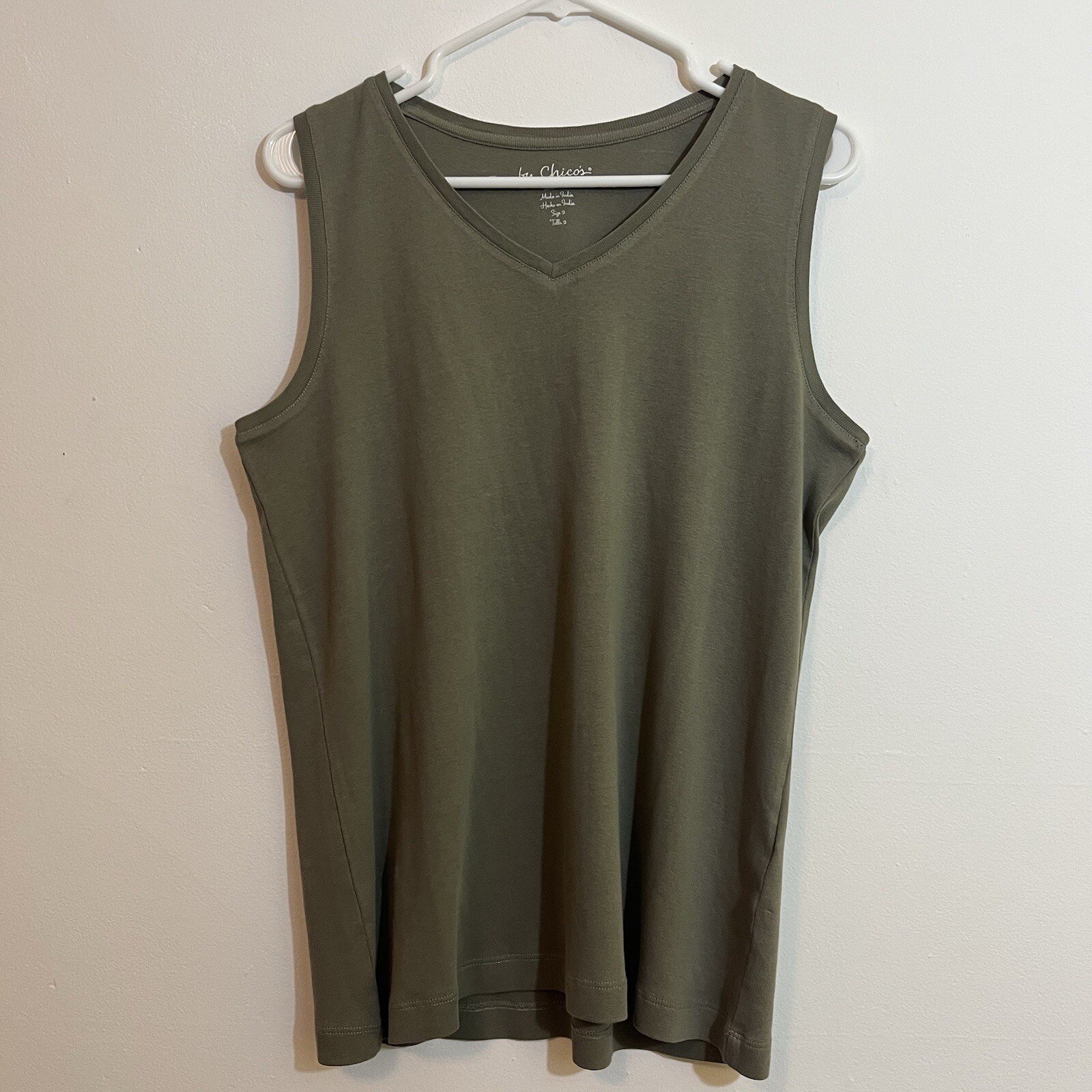 Chicos Green Cotton Sleeveless Tank Top Soft Basic Staple