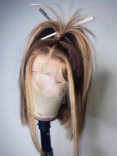 13x4 Ombre Bob Wig - Honey Blonde P4/27 Human Hair Pre-Plucked HD Lace 12 - Picture 16 of 34
