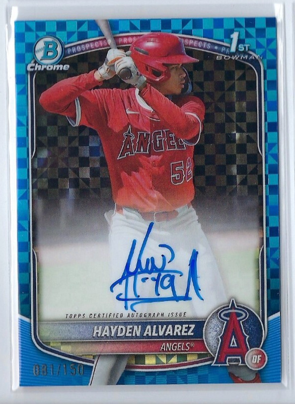 2025 Bowman Hayden Alvarez 1st Bowman Chrome Auto Blue Xfractor #d 81/150 CPA-HA