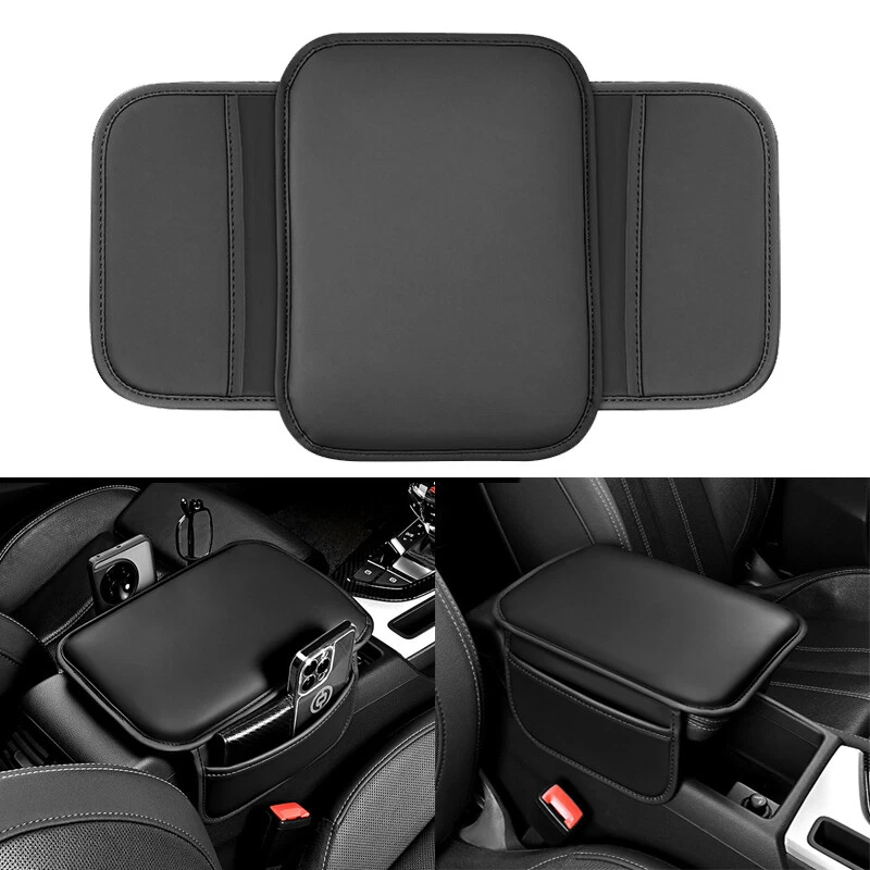 Cojín protector reposabrazos de cuero negro para interior de coche almohadilla de almacenamiento Foto 3 de 4