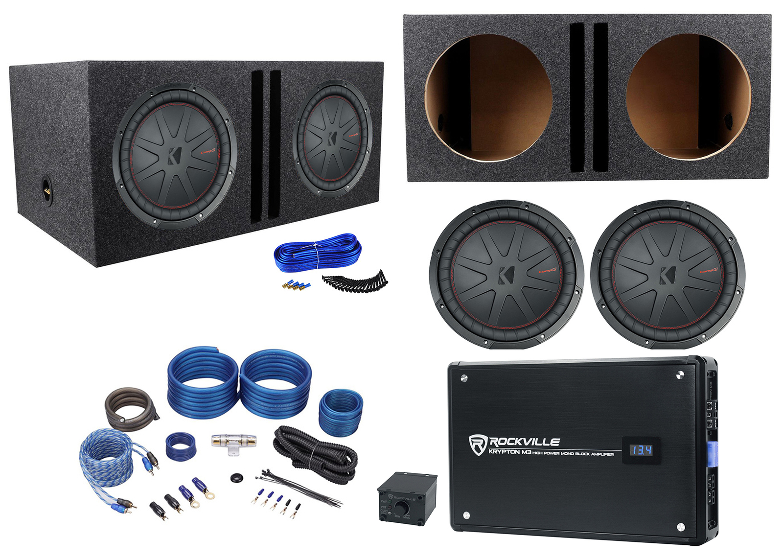 2 KICKER 45L7R124 12 сабвуферов L7R мощностью 2400 Вт Solo-Baric Вентилируемый сабвуфер Усилитель Провода 85890₽