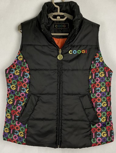 Coogi Womens Spell Out Puffer Vest Jacket Large L Full Zip Polyester Quilted EUC