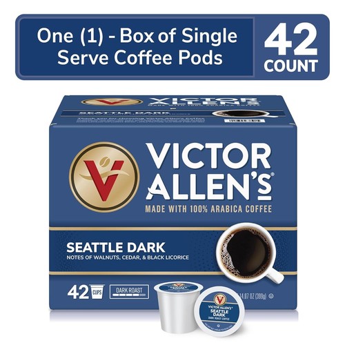 Victor Allen Seattle Dark Roast Coffee Pods 42 Count Single Serve K Cups - Picture 2 of 10