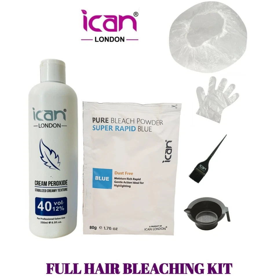 ICAN Full hair bleaching kit Cream Peroxide 250ml VOL 40 + Blue Bleach 80g