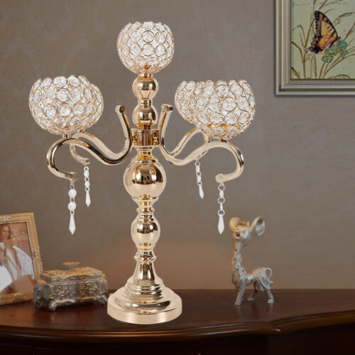 5-Arm Crystal Candelabra Votive Candle Holder Table Centerpieces Wedding Decor