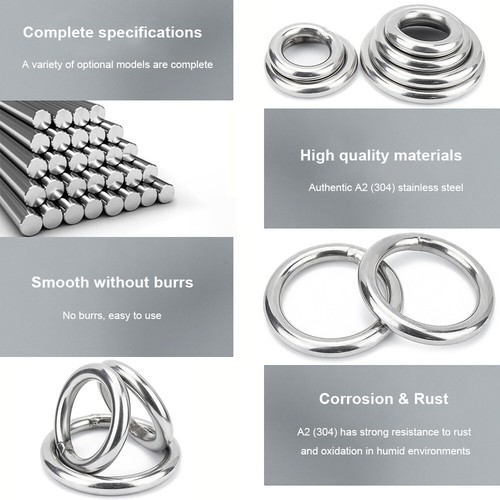 Stainless A2 Steel O Ring Welded Buckles Webbing Solid Metal Round Rings Smooth - Picture 3 of 14