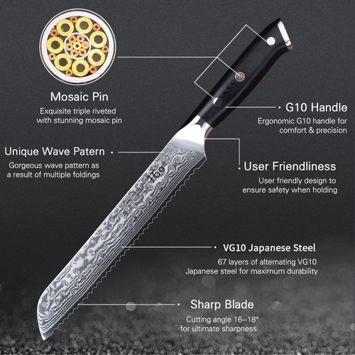 6Pcs Japanese Chef Knife Japanese VG10 Damascus Steel Kitchen Knives Chopper Set - Picture 5 of 12