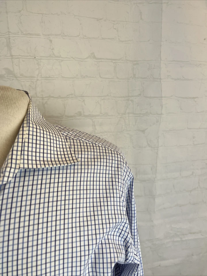 Burberry Men's Blue & White Plaid Cotton Dress Shirt 17 - 43 $695 - Image 2 of 4